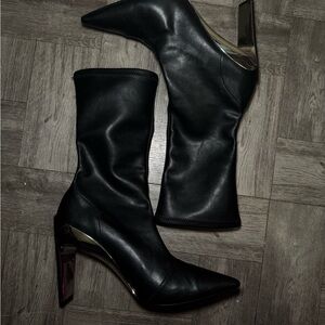 Charles & Keith Black Ankle Boots with Silver Heel